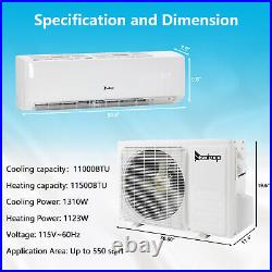 11,000 BTU Ductless Air Conditioner, Heat Pump Mini Split 17 SEER With/KIT, Wifi