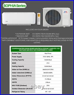 12000 BTU Ductless AC Mini Split Heat Pump Air Conditioner 21.5 SEER 1 TON