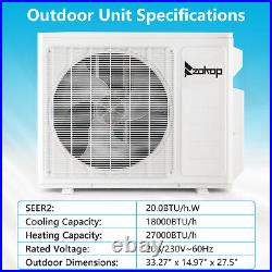 18000 BTU Dual Zone Ductless Mini Split Air Conditioner withHeat 2x9000BTU 19 SEER
