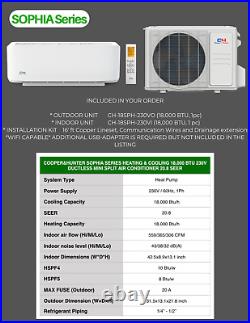 18000 BTU Ductless AC Mini Split Heat Pump Air Conditioner 20.8 SEER 1.5 TON
