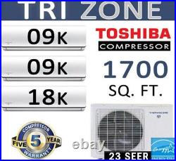23 SEER 36000 BTU Tri Zone Ductless Mini Split Air Conditioner Heat Pump, 9+9+18