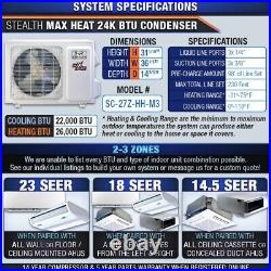 24K BTU 23 SEER 3 Zone x 9K Stealth AC Cooling & MAX Heat Pump Mini-Split System