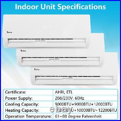 27000 BTU Tri Zone Mini Split AC/Heating System 9000 + 9000+12000 BTU, 19 SEER2