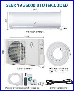 36000 BTU Mini Split Air Conditioner Heat Pump 19 SEER INVERTER AC Ductless 3TON