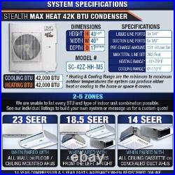 42K BTU 23 SEER 5 Zone x 9K Stealth AC Cooling & MAX Heat Pump Mini-Split System