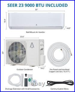 9000 BTU Air Conditioner Dual Zone Ductless Mini Split Heat Pump 23 SEER