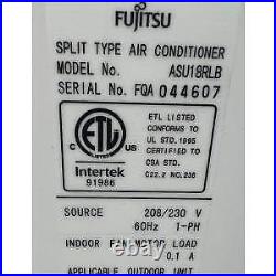 Fujitsu Asu18rlb 1-1/2 Ton Indoor Mini-split Heat Pump Unit, 19 Seer R-410a