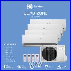 Quad Zone 23.1 SEER2 Ductless Mini Split Air Conditioner Inverter Wifi Heat Pump